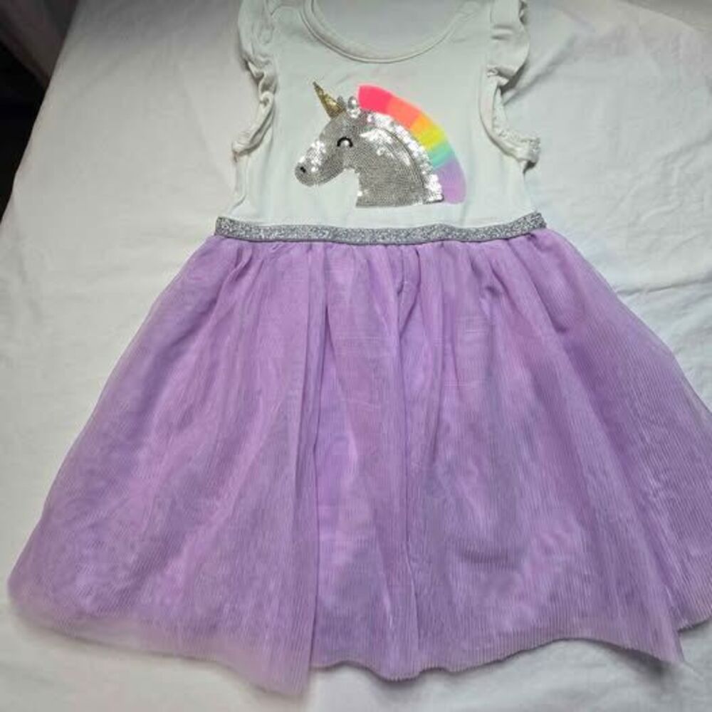 Cat Jack size 2T unicorn dress rainbow sequins purple tulle overlay